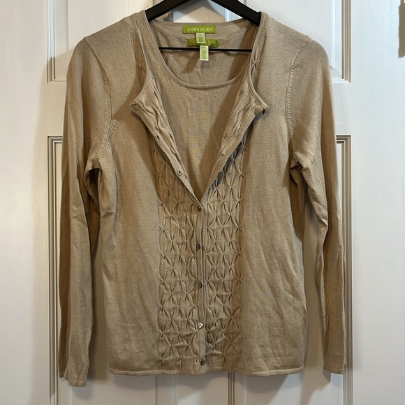 Sigrid Olsen Diamond Pattern Weave Button Down Cardigan Set - Size Small - Picture 2 of 7